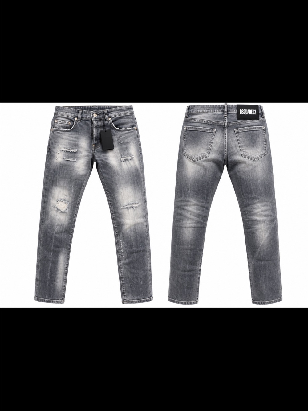 DSQUARED2 Men's Grey Distressed Slim Straight Jeans